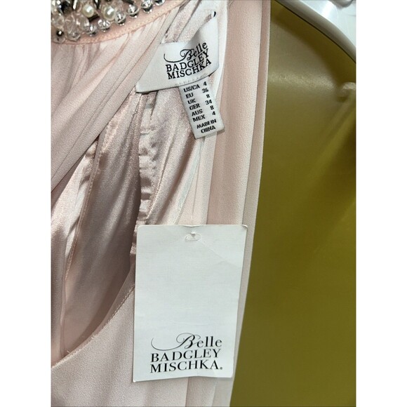 Women’s Soft Pink Badgley Mischka Beaded Halter Dress , Sz 4 New With Tags - Picture 6 of 8